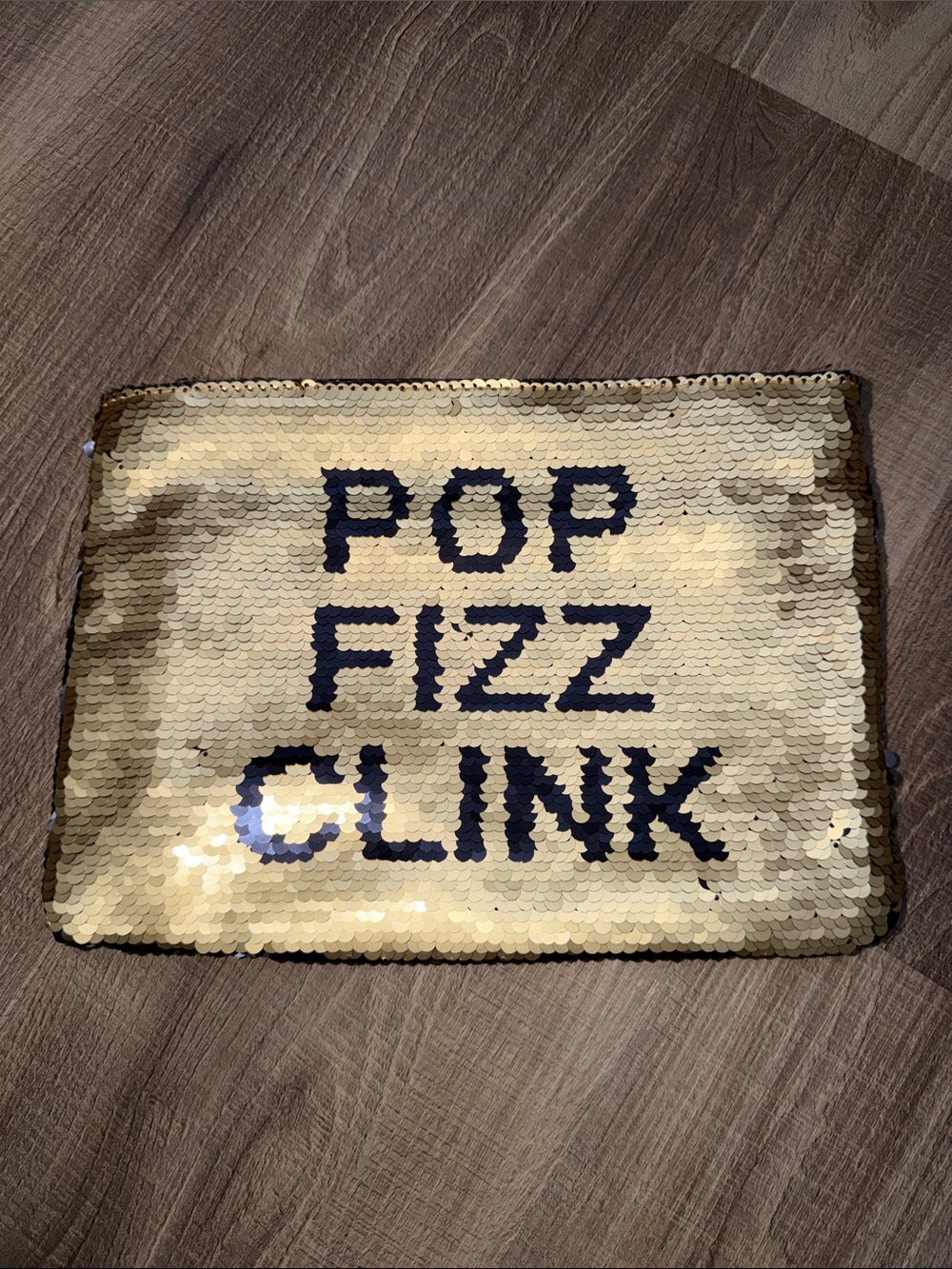 💛 ✨ GOLD BLACK SEQUIN 'POP FIZZ CLINK' POUCH CLUTCH 💛